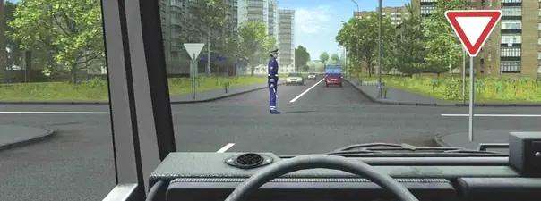 Билет №9, вопрос №6: В каких направлениях регулировщик разрешает Вам движение?