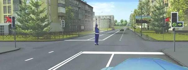 Билет №15, вопрос №6: При таких сигналах светофора и жесте регулировщика Вы должны: