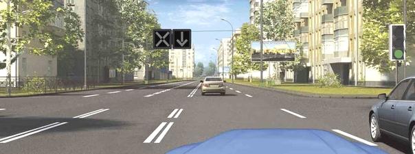 Билет №21, вопрос №6: Разрешено ли Вам за перекрестком выехать на полосу с реверсивным движением?