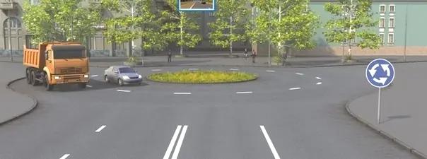 Билет №31, вопрос №8: В каком направлении разрешено продолжить движение водителю грузового автомобиля?