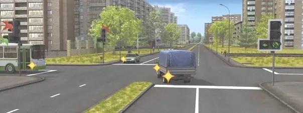 Билет №29, вопрос №13: При выполнении какого маневра водитель грузового автомобиля имеет преимущество в движении?