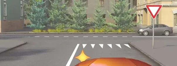 Билет №1, вопрос №5: Вы намерены повернуть налево. Где следует остановиться, чтобы уступить дорогу легковому автомобилю?