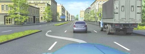 Билет №28, вопрос №10: Разрешается ли Вам, управляя грузовым автомобилем с разрешенной максимальной массой более 3,5 т, выехать на третью полосу в данной ситуации?