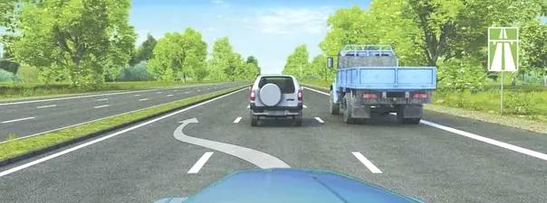 Билет №29, вопрос №16: Можно ли Вам, управляя грузовым автомобилем с разрешенной максимальной массой более 3,5 т, осуществить опережение в данной ситуации?