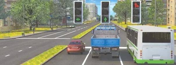 Билет №4, вопрос №6: Каким транспортным средствам разрешено движение прямо?