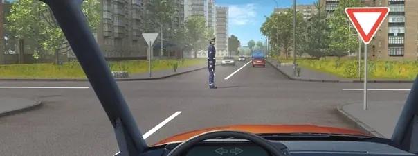 Билет №9, вопрос №6: В каких направлениях регулировщик разрешает Вам движение?