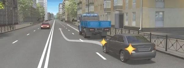 Билет №33, вопрос №1: Какой маневр намеревается выполнить водитель легкового автомобиля?