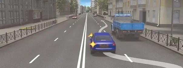 Билет №8, вопрос №7: Водитель легкового автомобиля должен выключить указатели левого поворота: