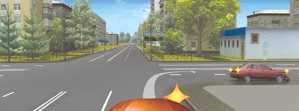 Билет №33, вопрос №8: Разрешается ли Вам выполнить поворот направо по указанной траектории в данной ситуации?