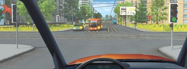 Билет №16, вопрос №13: Вы намерены проехать перекрёсток в прямом направлении. Кому вы должны уступить дорогу?