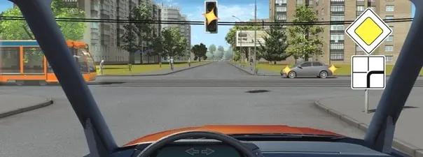 Билет №12, вопрос №15: Вы намерены продолжить движение прямо. Ваши действия при жёлтом мигающем сигнале светофора?