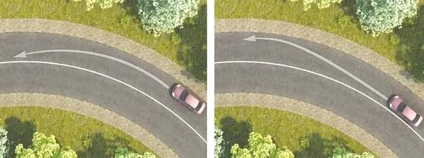 Билет №32, вопрос №19: При повороте налево обеспечение безопасности движения достигается путем выполнения поворота по траектории, которая показана: