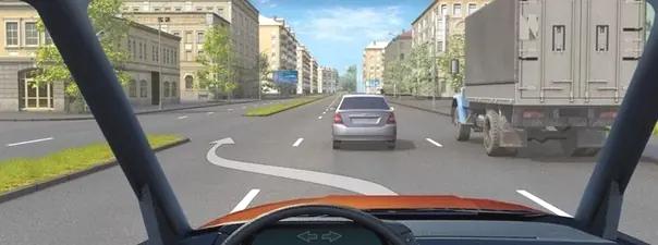 Билет №28, вопрос №10: Разрешается ли Вам, управляя грузовым автомобилем с разрешённой максимальной массой более 2,5 т, выехать на третью полосу в данной ситуации?