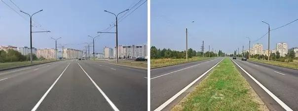 Билет №25, вопрос №1: На каком рисунке изображена дорога с разделительной полосой?