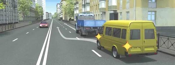 Билет №33, вопрос №1: Какой маневр намеревается выполнить водитель маломестного автобуса?