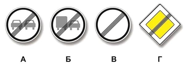 Билет №25, вопрос №3: Какие из указанных знаков отменяют все ограничения, введенные ранее запрещающими знаками?