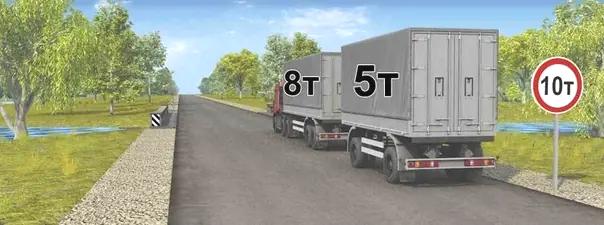 Билет №28, вопрос №3: Можно ли проехать по мосту этому автопоезду, если фактическая масса автомобиля 8 т, а прицепа 5 т?