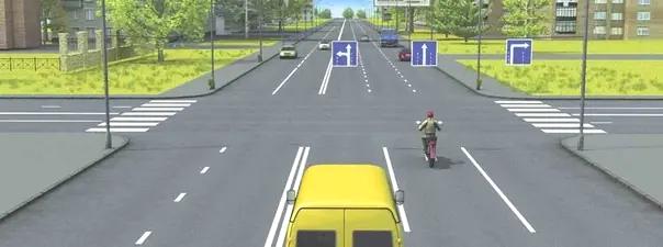 Билет №14, вопрос №4: Вам можно продолжить движение по крайней левой полосе на автобусе: