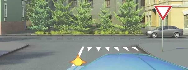 Билет №1, вопрос №5: Вы намерены повернуть налево. Где следует остановиться, чтобы уступить дорогу легковому автомобилю?